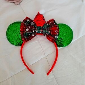 New Disney Festive Green and Red Sequin Headband Mickey Mouse